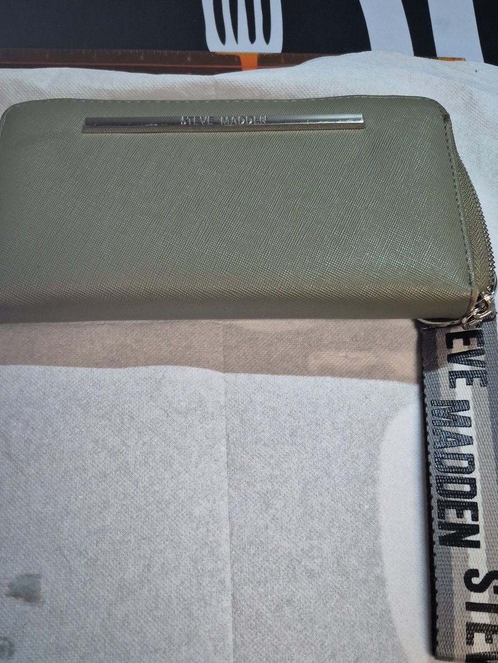 Steve Madden Olive Green Zip Wallet with Branded Wristlet